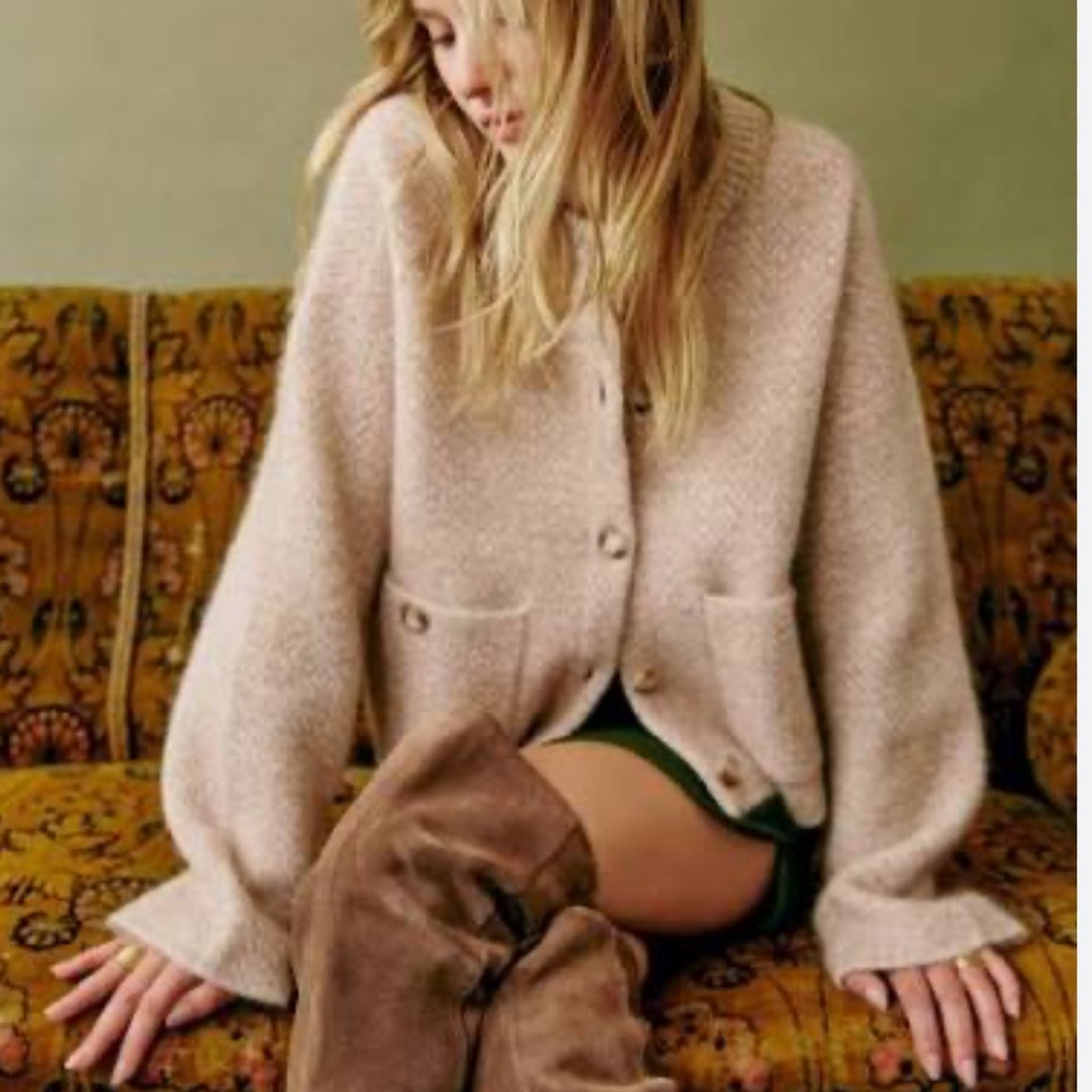 Sezane Soft Blush Buttoned Wool Cardigan